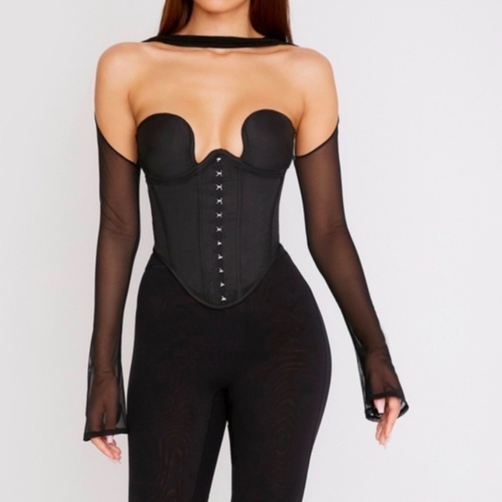 NWT House Of CB Mina Black Corset Top